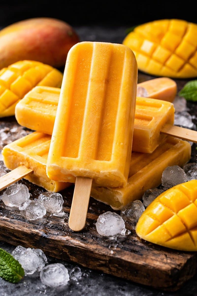 8K Food Photography Prompt for Mango Popsicles