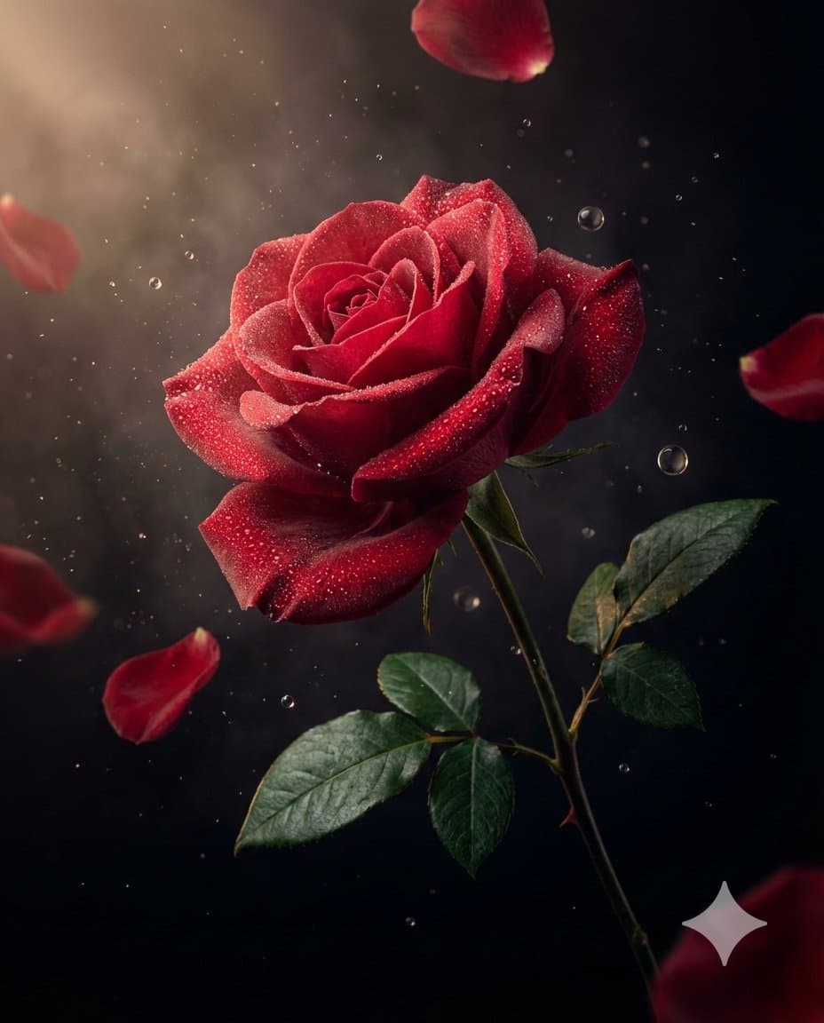 Luxury Macro Commercial Render of a Velvet Red Rose