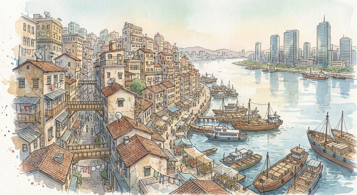Fantasy Watercolor City Illustration Prompt