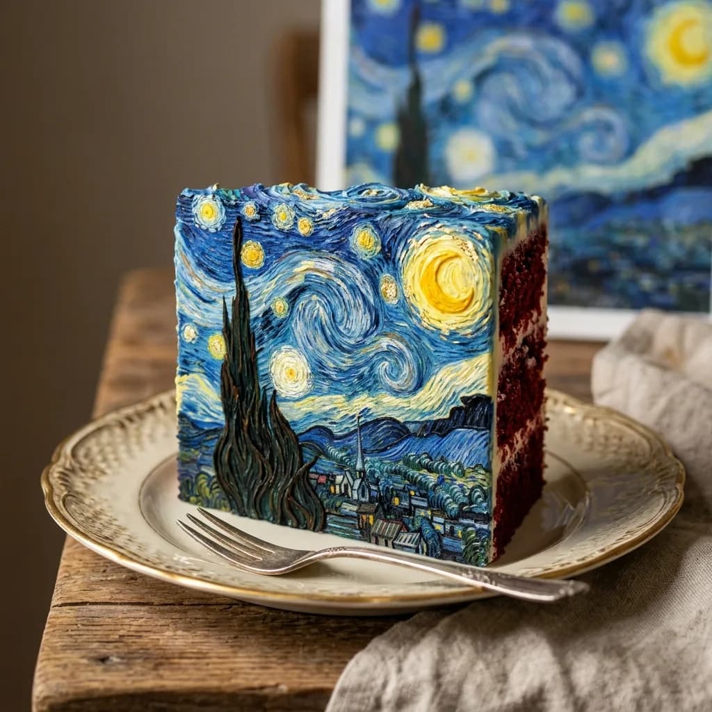 Red Velvet Cake Painting Recreation Food Photography Prompt