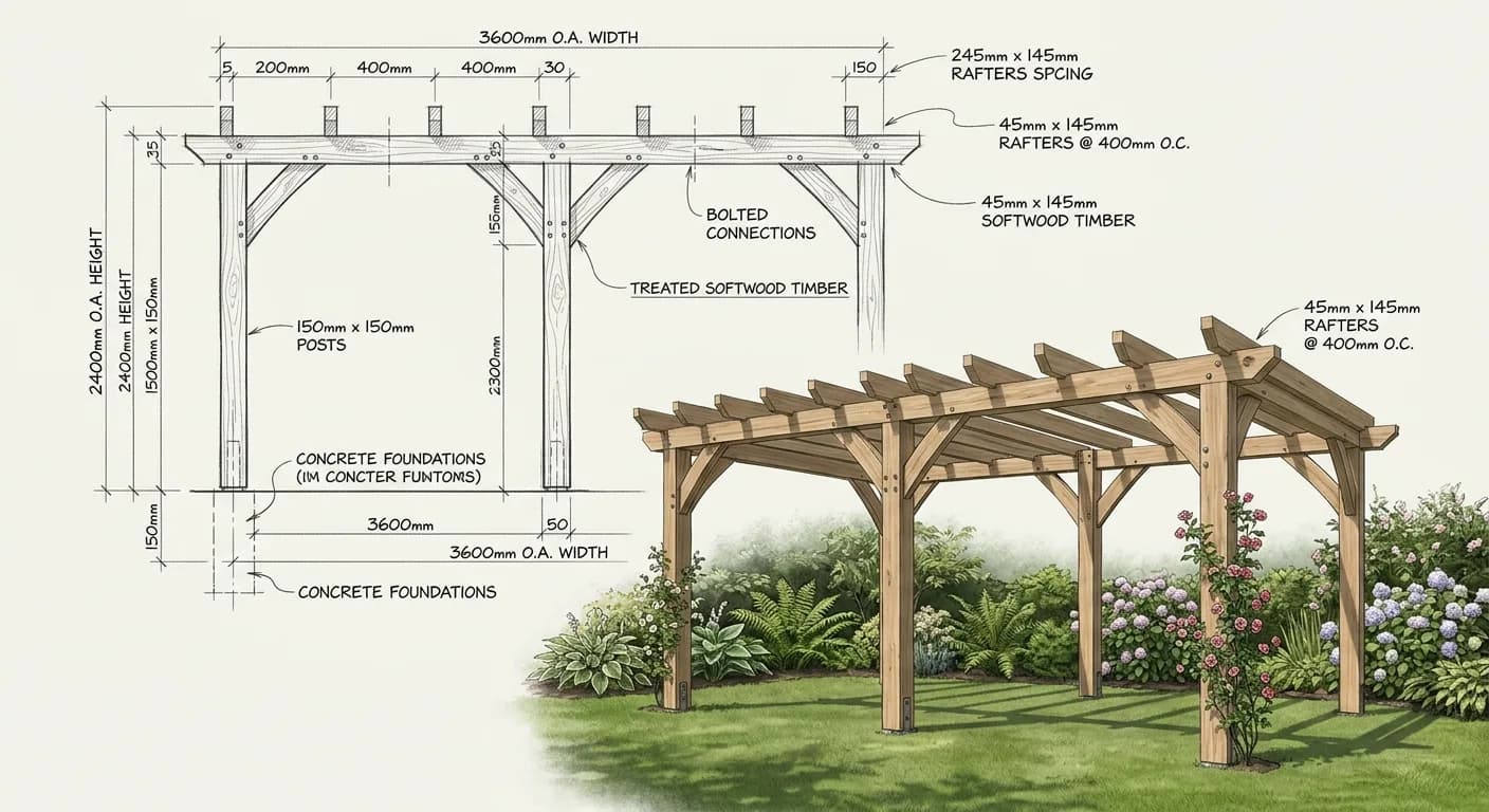 Pergola Blueprint to Photoreal Structure Prompt