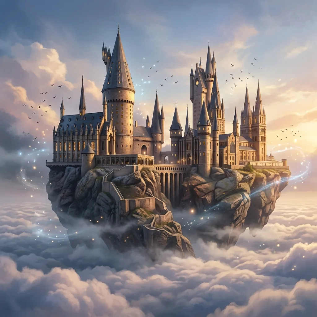 8K Fantasy Illustration of Floating Castle